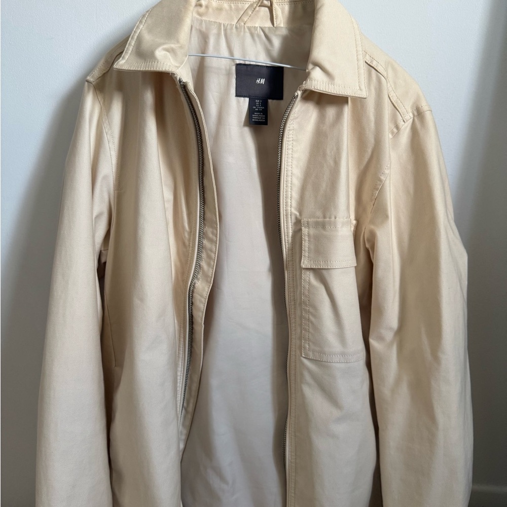 H&M Men's Light Cream Zip Shirt Jacket